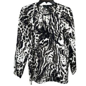 Chicos Black Label Top Blouse Size 0 US Small Black White Animal Print